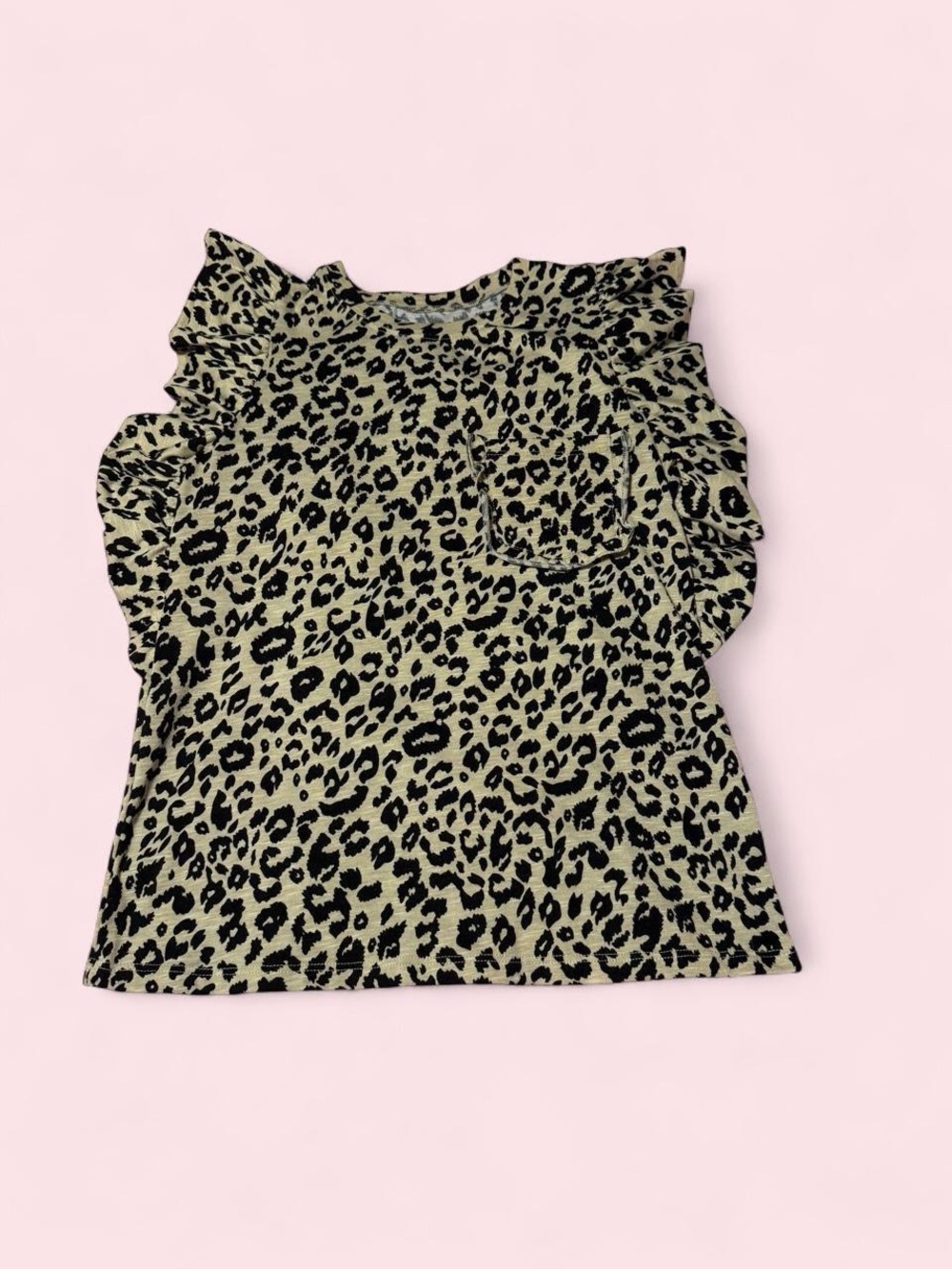 Source Unknown Leopard Ruffle Sleeve Top - Black and tan